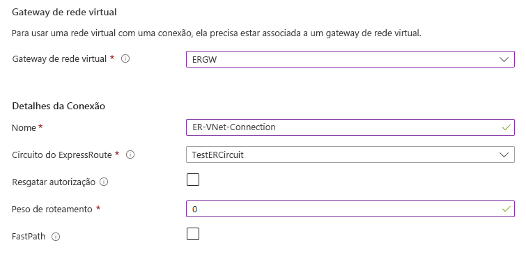 Captura de tela da caixa de seleção FastPath em adicionar uma página de conexão.