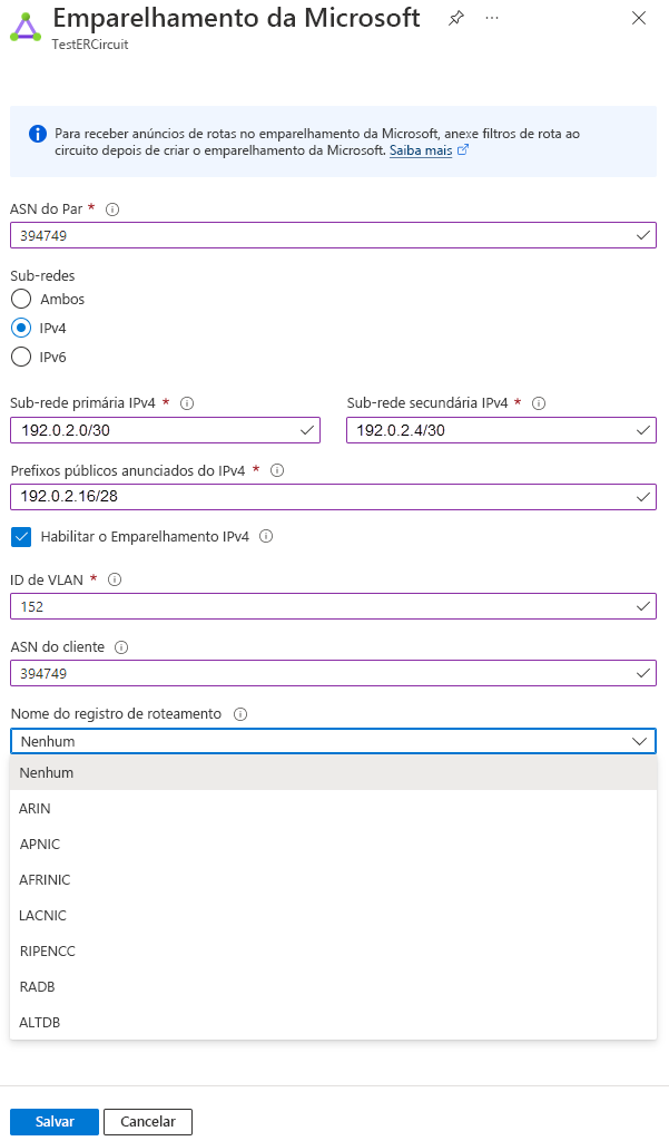 Captura de tela mostrando como atualizar a configuração de emparelhamento da Microsoft.