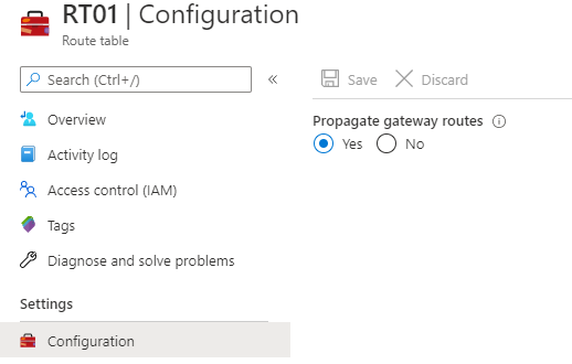 Propagação de rota de gateway de rede virtual