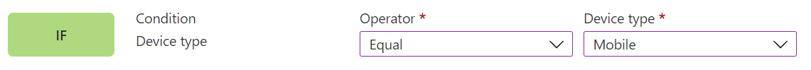 Captura de tela do portal mostrando a condição de correspondência do tipo de dispositivo.