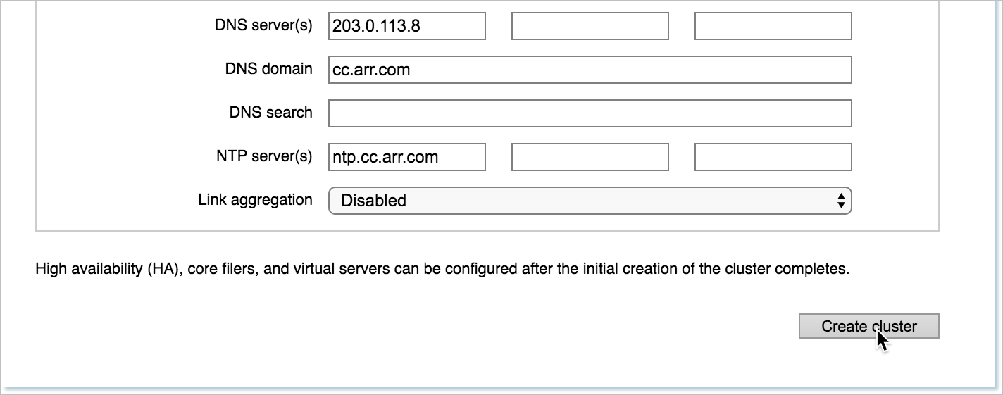 parte inferior do formulário concluído com o cursor sobre o botão criar no canto inferior direito