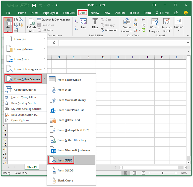 Abra o assistente de conexão de dados do Excel.