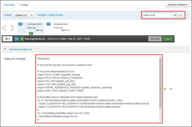 Configuração de Kafka, para kafka-env.