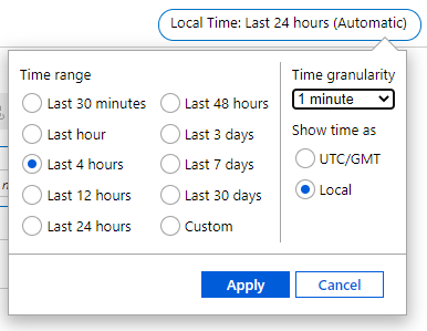 Captura de tela mostrando as configurações de tempo de métricas.