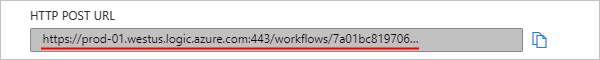 A captura de tela mostra a URL do ponto de extremidade gerada pelo gatilho Request para receber solicitações em um fluxo de trabalho Padrão.