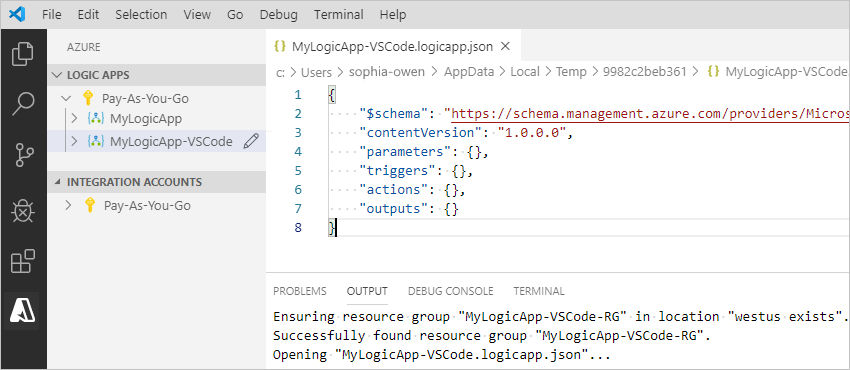 Arquivo JSON de definição de fluxo de trabalho de aplicativo lógico vazio