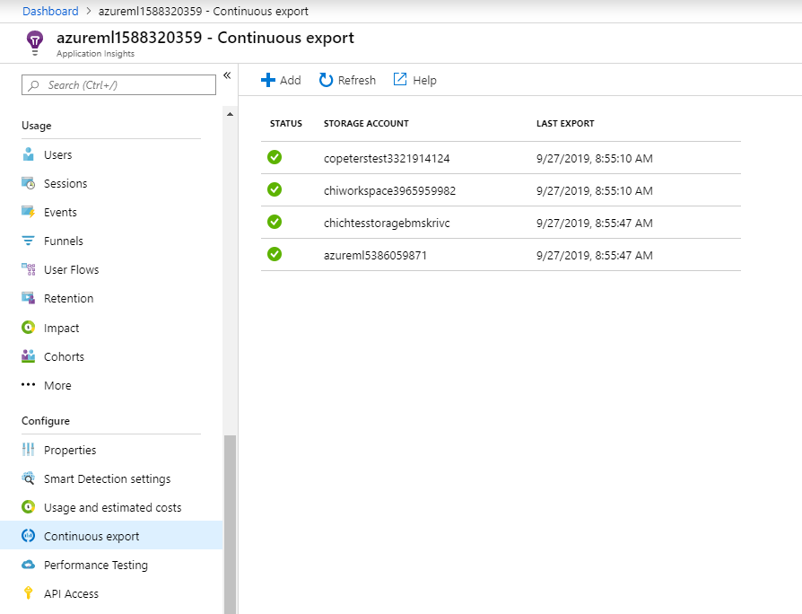 Continuous export (Exportação contínua)