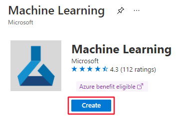 Captura de ecrã da página de criação do Azure Machine Learning.