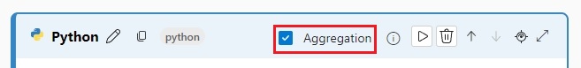 Captura de tela do cabeçalho do nó Python com a caixa de seleção Agregação marcada.