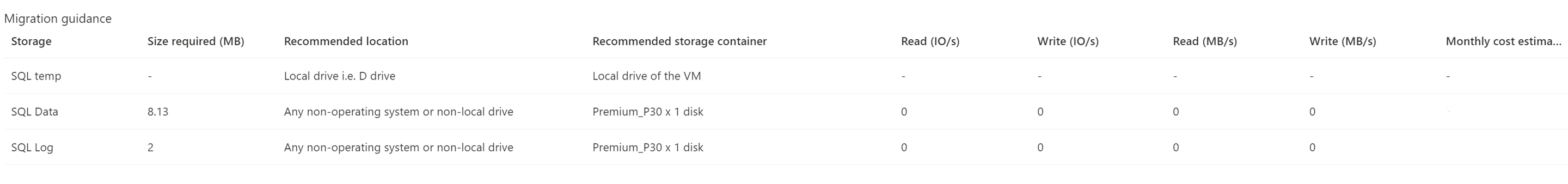 Captura de tela das diretrizes de migração de instância.