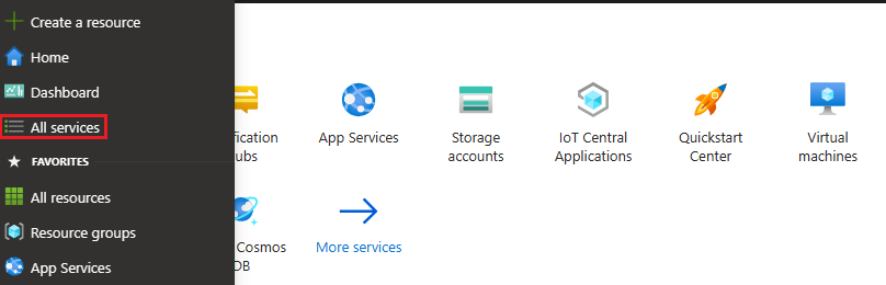 Uma captura de tela mostrando selecionar Todos os Serviços para um namespace existente.