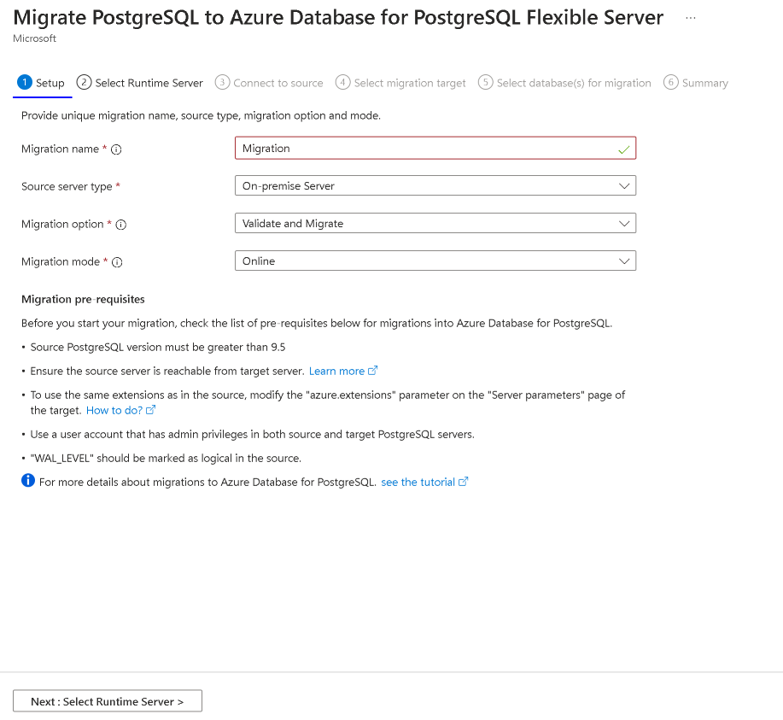 Captura de ecrã da migração do programa de configuração.