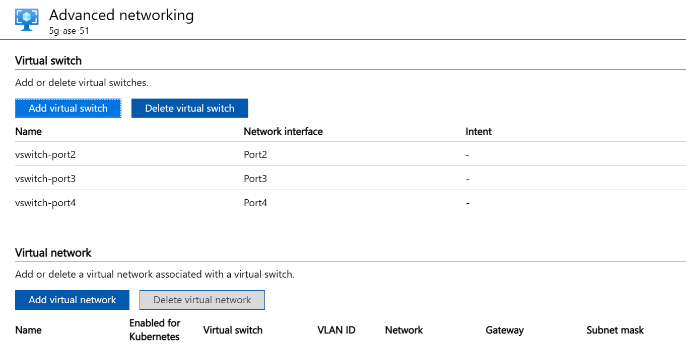 Captura de ecrã a mostrar três comutadores virtuais, onde os nomes correspondem à interface de rede em que o comutador está ligado. 