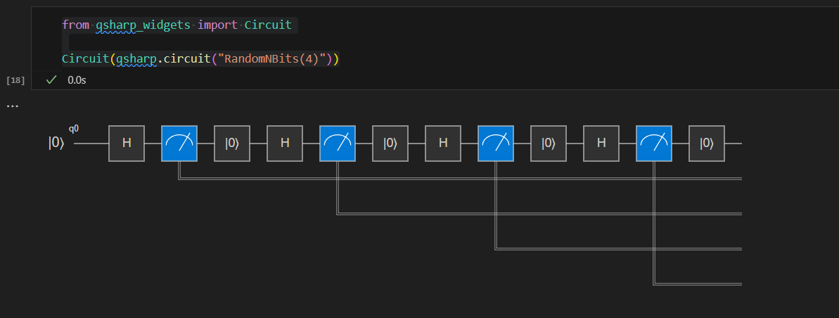 Captura de tela do Jupyter Notebook mostrando como visualizar o circuito para uma operação Q#.