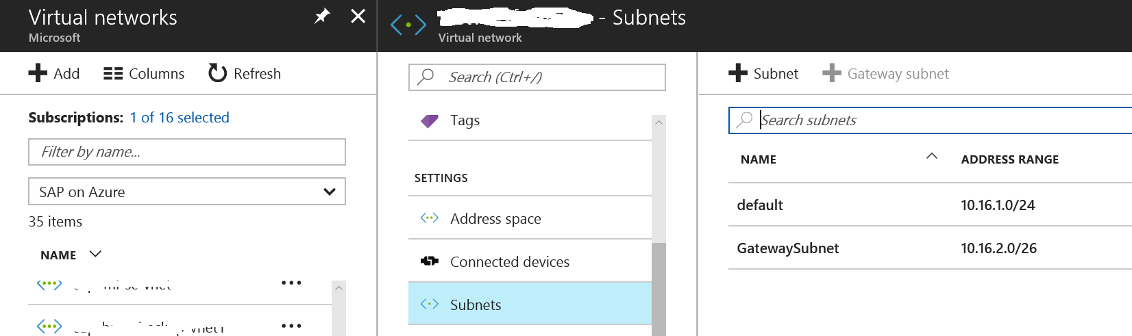 Sub-redes de rede virtual do Azure e seus intervalos de endereços IP