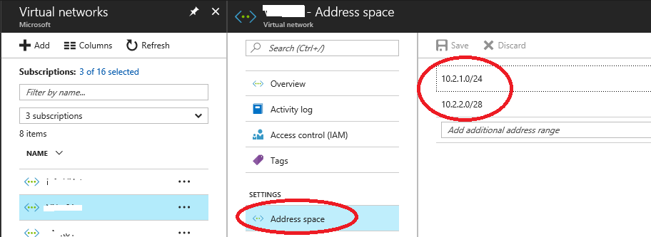 Espaço de endereçamento de rede virtual do Azure com dois espaços