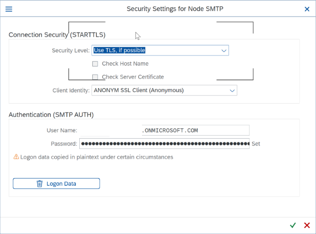 Configuração de segurança SMTP