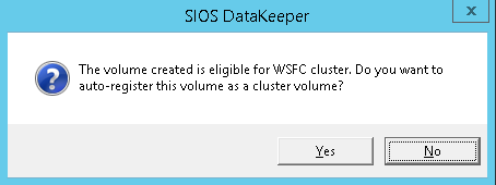 Figura 43: Selecione Sim para definir o volume replicado como um volume de cluster