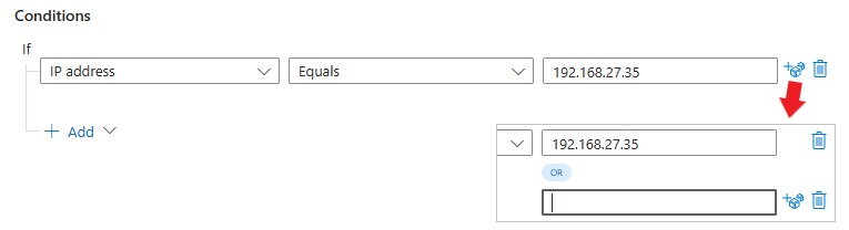 Captura de tela mostrando a adição de valores à sua condição em regras de automação.