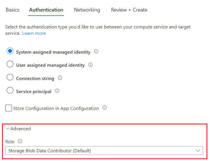 Captura de ecrã do portal do Azure, mostrando como editar a função de uma ligação.