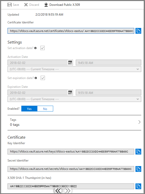 A captura de tela mostra a caixa de diálogo Versão do Certificado com uma opção para copiar o Identificador do Certificado.