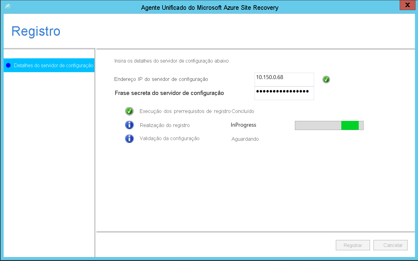 Captura de tela que mostra onde inserir o endereço IP e a senha do servidor de configuração