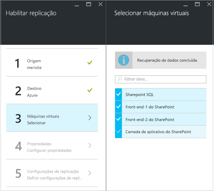 Janela Ativar replicação Selecionar máquinas virtuais