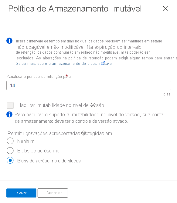 Captura de ecrã a mostrar como modificar uma política de retenção com base no tempo desbloqueada