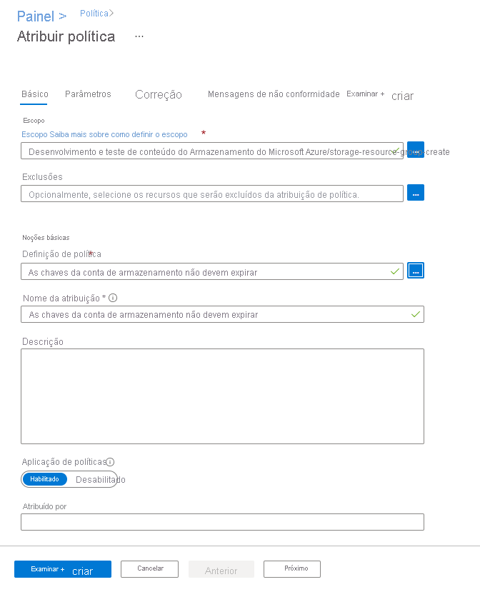 Captura de ecrã a mostrar como criar a atribuição de política