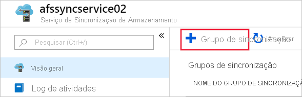 Captura de ecrã a mostrar como criar um novo grupo de sincronização no portal do Azure.