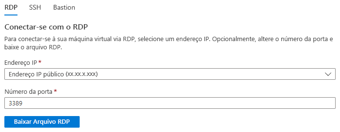 Captura de tela mostrando como se conectar com R D P.