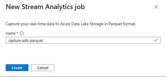 Captura de tela mostrando a janela de trabalho do New Stream Analytics onde você insere o nome do trabalho.