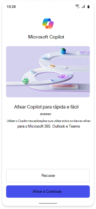 Captura de ecrã a mostrar o pedido apresentado nas interfaces móveis para os utilizadores afixarEm Copilot.