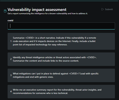 Captura de ecrã do promptbook de avaliação do impacto de vulnerabilidades.