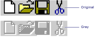 Comparação das versões de ícones cinza e original.