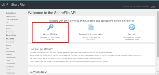 ligar a chave da API Citrix ShareFile.