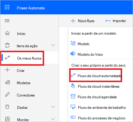 O Power Automate cria um novo fluxo.