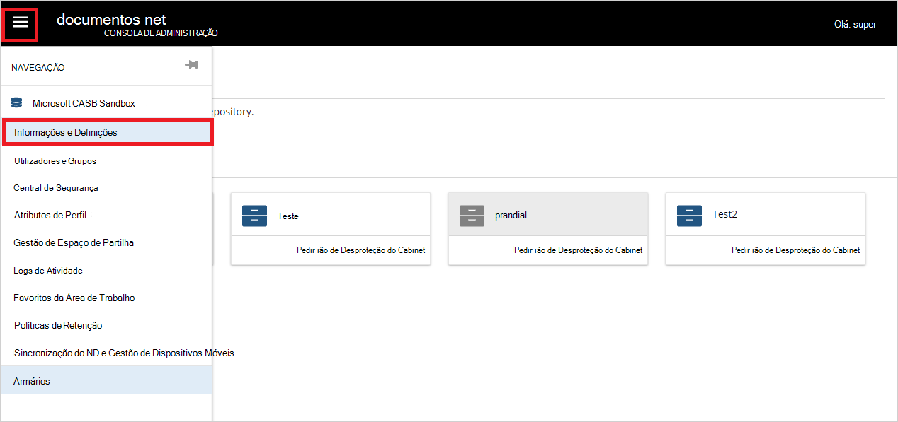 Introduza a secção NetDocuments information and settings (Informações e definições de NetDocuments).