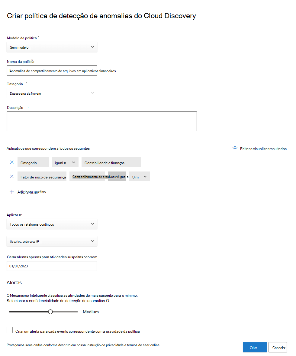 nova política de anomalias de deteção.