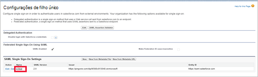 Selecione Definições de SSO do Salesforce.