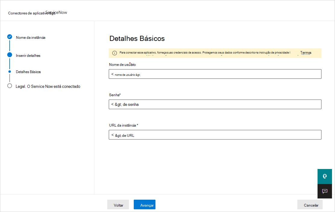 Palavra-passe de atualização do ServiceNow.