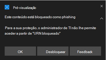 Mostra uma notificação de aviso de conteúdo de phishing de proteção de rede.