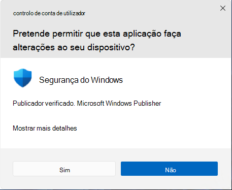 Captura de ecrã a mostrar um pedido de ecrã a pedir permissão para aplicar.