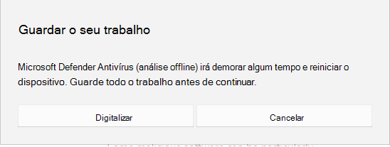 Captura de ecrã do pedido de ecrã para guardar todo o trabalho antes de continuar.