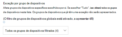 A mostrar o menu pendente do grupo de dispositivos filtrado.