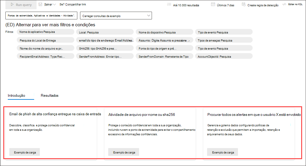 Captura de ecrã do construtor de consultas do modo guiado a começar a consultar instruções