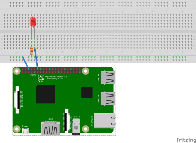 Um diagrama a afinar a mostrar um circuito com um LED e uma resistência