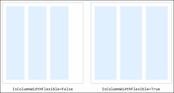 Captura de tela: Comparar valores IsColumnWidthFlexible