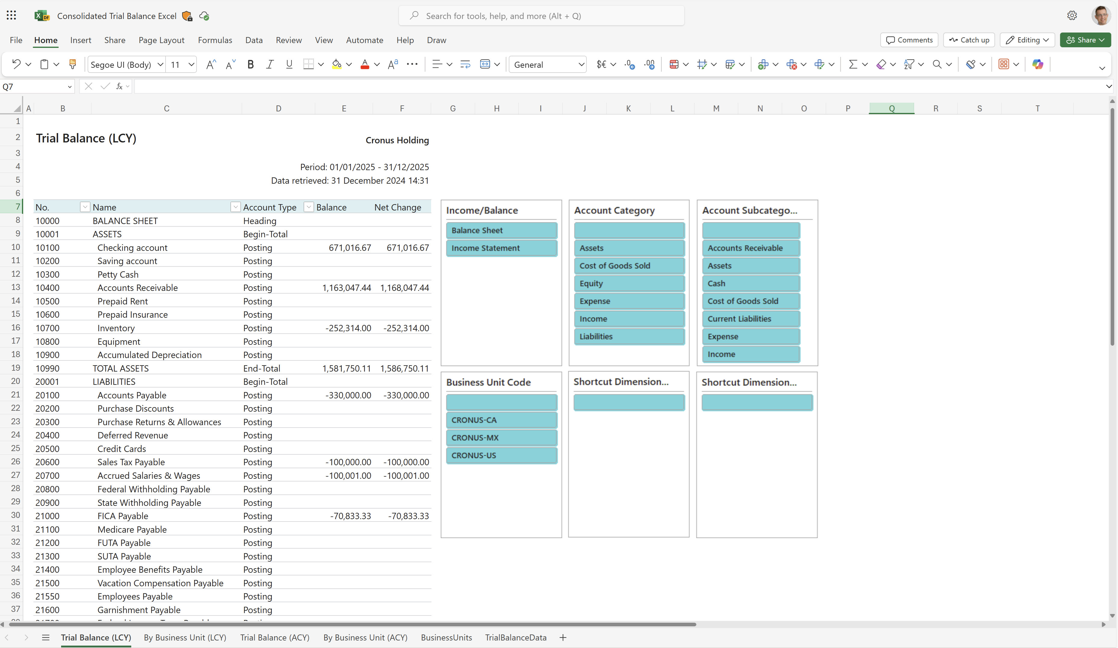 Screenshot of the Trial Balance (LCY) worksheet