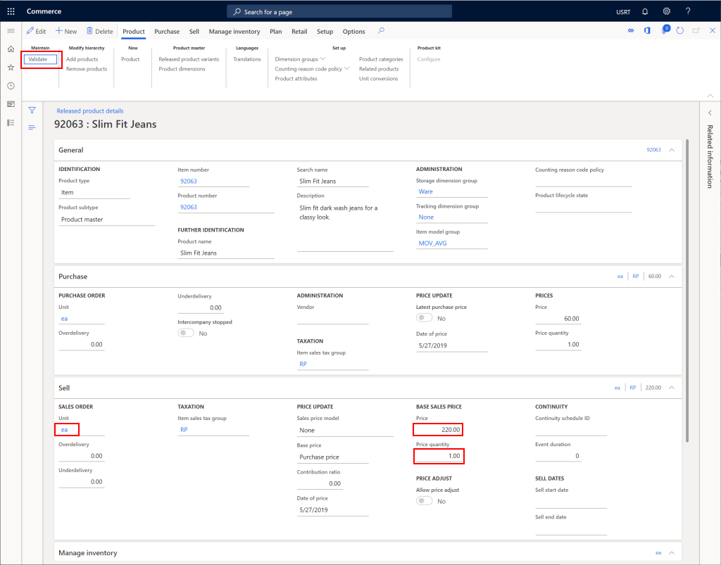 Configure o produto lançado.